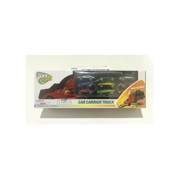 New Play Right 12 Piece Car Carrier Truck Built In Ramp & 9 Cars Ages 4+ - Picture 5 of 10